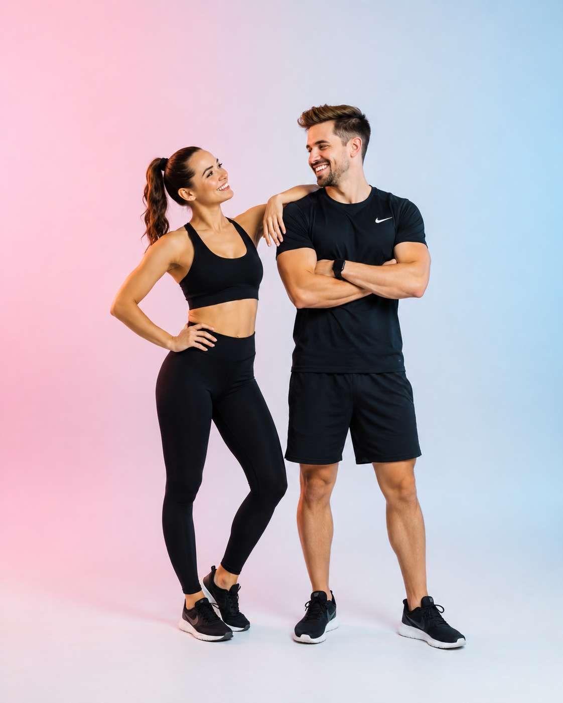 Happy couple high-fiving in athletic wear